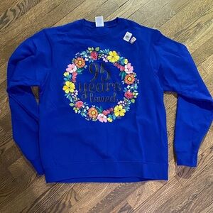 NWT- “95 years loved” Blue Floral Graphic Sweatshirt